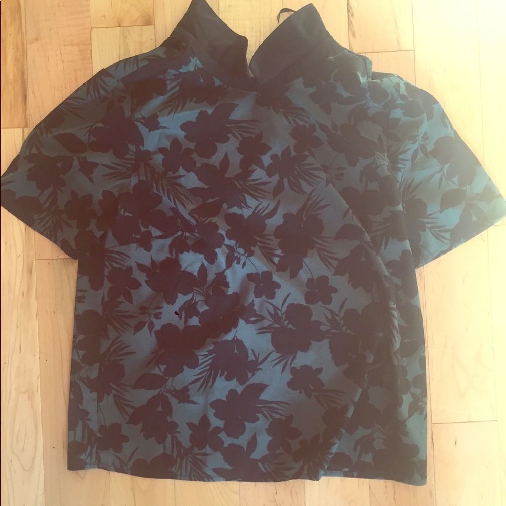 Green and black floral top